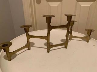 Vintage Mid Century Modern Brass Articulated Folding Candelabra Candleholder 2