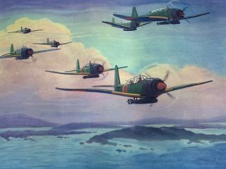 Vintage Charles Hubbell Nakajima Navy " O2 " Torpedo Bomber Print