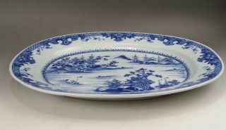 A large/beautiful Chinese 18C blue&white oval - shaped platter - Qianlong 11