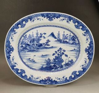 A Large/beautiful Chinese 18c Blue&white Oval - Shaped Platter - Qianlong