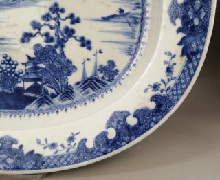 A large/beautiful Chinese 18C blue&white oval - shaped platter - Qianlong 7