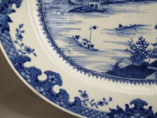 A large/beautiful Chinese 18C blue&white oval - shaped platter - Qianlong 8