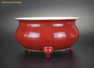 Fine Large Chinese Porcelain Red Glaz Sang De Boeuf Incense Burner Censer Qing