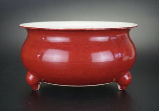 FINE Large Chinese Porcelain Red Glaz Sang de Boeuf Incense Burner Censer QING 3