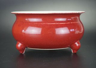 FINE Large Chinese Porcelain Red Glaz Sang de Boeuf Incense Burner Censer QING 5