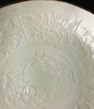Unusual Antique Chinese White Glazed Dish Plate with Fish 2