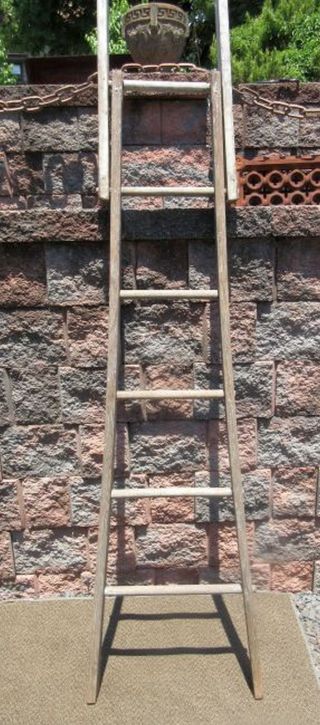 EXCEPTIONAL Antique Wood American 4th July Flag Pole Ladder Lodge Military 4