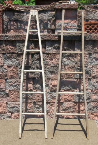 EXCEPTIONAL Antique Wood American 4th July Flag Pole Ladder Lodge Military 9