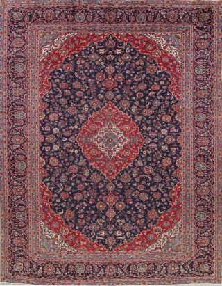 Vintage 9x12 Traditional Floral Red & Navy Blue Persian Oriental Large Wool Rug