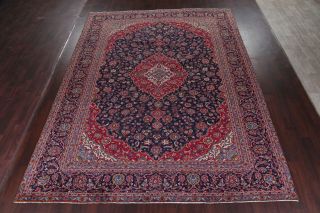 Vintage 9x12 Traditional Floral RED & NAVY BLUE Persian Oriental LARGE Wool Rug 2