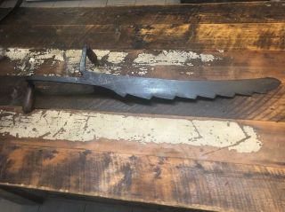 34’’ Long Old Farm Primitive Ice Saw Hay Knife Antique 2 Handle Decor Farmhouse 2