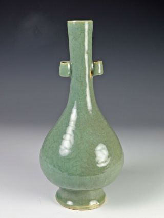 Unusual Antique Chinese Celadon Glazed Porcelain Bottle Vase