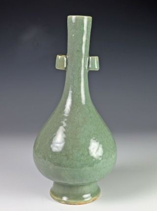 Unusual Antique Chinese Celadon Glazed Porcelain Bottle Vase 2