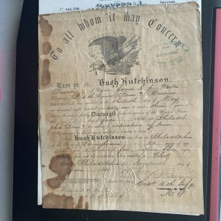 Civil War 1864 Discharge 4th Reg Penn W Additional Bounty And Wifes 1912 Pension