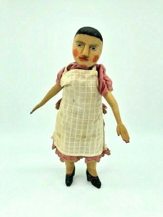 Antique Folk Art Doll Carved Wood,  Naive Primitive Articulated Southern American
