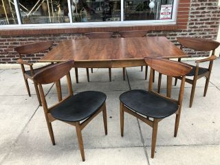 Lane Furniture Co Perception Mid Century Dining Chairs & Table Walnut Set