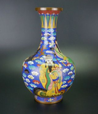 Large 32cm Antique Chinese Cloisonne Bronze Eight Immortal Baluster Vase 19th C