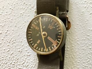 Vintage Military Survival Wrist Compass With Olive Drab Nylon Strap W.  C.  Co.