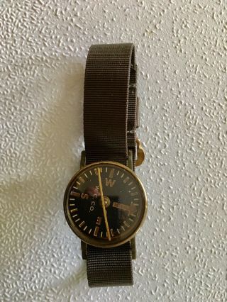 Vintage Military Survival Wrist Compass With Olive Drab Nylon Strap W.  C.  Co. 3