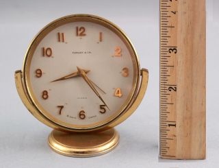 Small Vintage Gilded Bronze Tiffany & Co 8 - Day Swiss Travel Alarm Clock