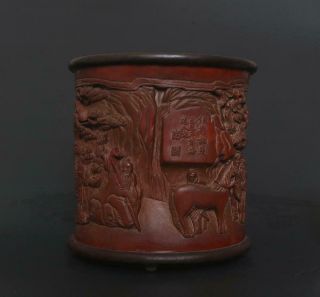 Perfect Antique Chinese Carved Bamboo Brush Pot Donghaidaoren Marked - Horse