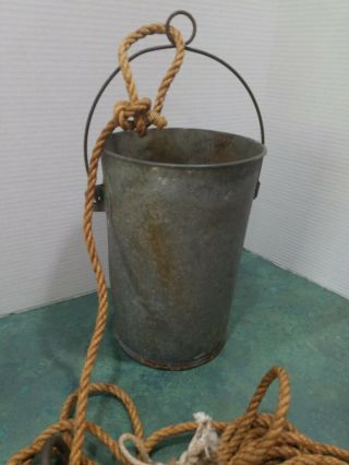 ANTIQUE RUSTIC IRON WATER WELL PULLEY,  WITH GALVANIZED WATER BUCKET/SOME HOLES 6