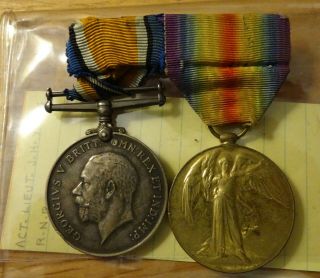 Wwi British War And Victory Medal Pair Act.  Lieut.  R.  N.  R