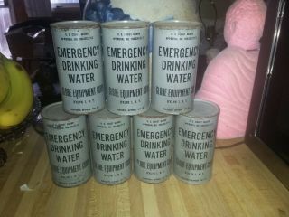 7 Circa 1960 Emergency Drinking Water Cans Us Coast Guard 10.  5 Oz 