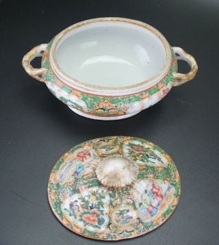 SET Antique Chinese Canton Famille Rose Porcelain Tureen & Lid & Plate 19th C 9