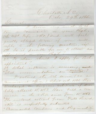 1866 Letter From Capt Norton To General Robinson Seeking Appointment