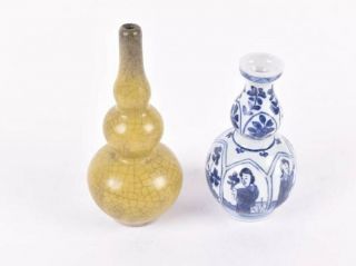 Chinese Kangxi Blue And White Porcelain Vase Of Double Gourd Form,  & One Triple