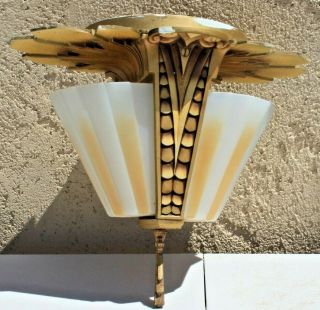 Antique Vintage Art Deco Slip Shade Beardslee Chandelier Ceiling Light Fixture