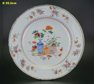 Huge Antique Chinese Famille Rose Treasure Flower Plate Charger Qianlong 18th C
