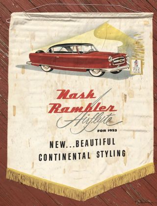 Rare 1953 Nash Rambler Airflyte Dealership Banner Sign Ford Chevy Gas Oil 4 Ft