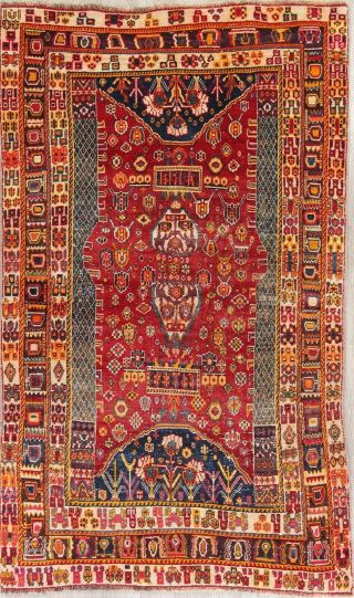Vintage Red Kashkoli Persian Tribal Area Rug Oriental Wool Hand - Made Carpet 5x8