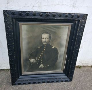 Vintage 19th C.  Civil War Union Officer Charcoal Portrait Image Look Photo