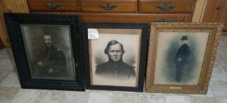 Vintage 19th C.  Civil War Union Officer Charcoal Portrait Image LOOK Photo 7