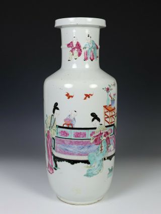 Large Antique Chinese Porcelain Rouleau Vase With Scene Of Figures