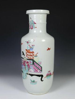 Large Antique Chinese Porcelain Rouleau Vase with Scene of Figures 2