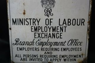 Old Enamel Sign - Ministry Of Labour Employment Exchange Extremely Rare