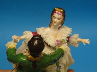 ANTIQUE MULLER VOLKSTEDT DRESDEN LACE DANCING COUPLE FIGURINE 5.  5 