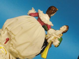 ANTIQUE MULLER VOLKSTEDT DRESDEN LACE DANCING COUPLE FIGURINE 5.  5 