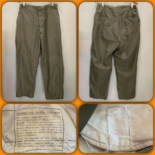 Vtg 40s Wwii Us Army Od Cotton Field Pants 31” Waist Button Fly M43 Selvedge