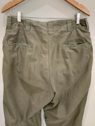 VTG 40s WWII US Army OD Cotton Field Pants 31” Waist Button Fly M43 Selvedge 4