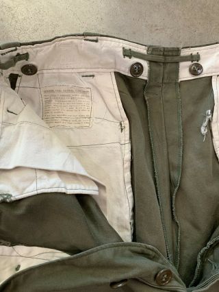 VTG 40s WWII US Army OD Cotton Field Pants 31” Waist Button Fly M43 Selvedge 7