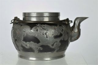 Fine Collectable Antique Chinese Yixing/pewter Dragon Teapot - With Mark