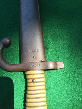 French Model 1872 Chassepot Bayonet W Matching Scabbard Brass Handle Bayonet