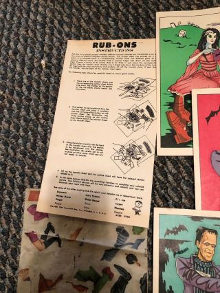 Rare 1965 THE MUNSTERS Hasbro Deluxe Magic Rub Ons Set Game 12
