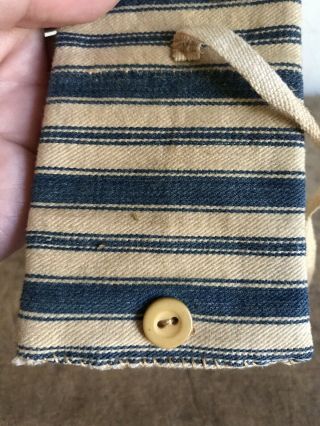 Early Antique Blue Brown Calico Ticking Housewife Sewing Roll Up Pin Keep AAFA 12