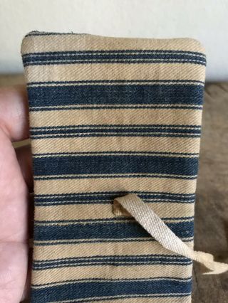 Early Antique Blue Brown Calico Ticking Housewife Sewing Roll Up Pin Keep AAFA 8